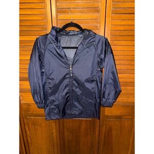 Lands End Kids Navy Blue Packable Windbreaker Hooded Jacket Size L 7 Ripstop